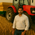 venkat kurela with tracktor in the background
